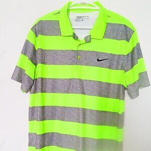 Nike polo golf men dry fit neon striped L